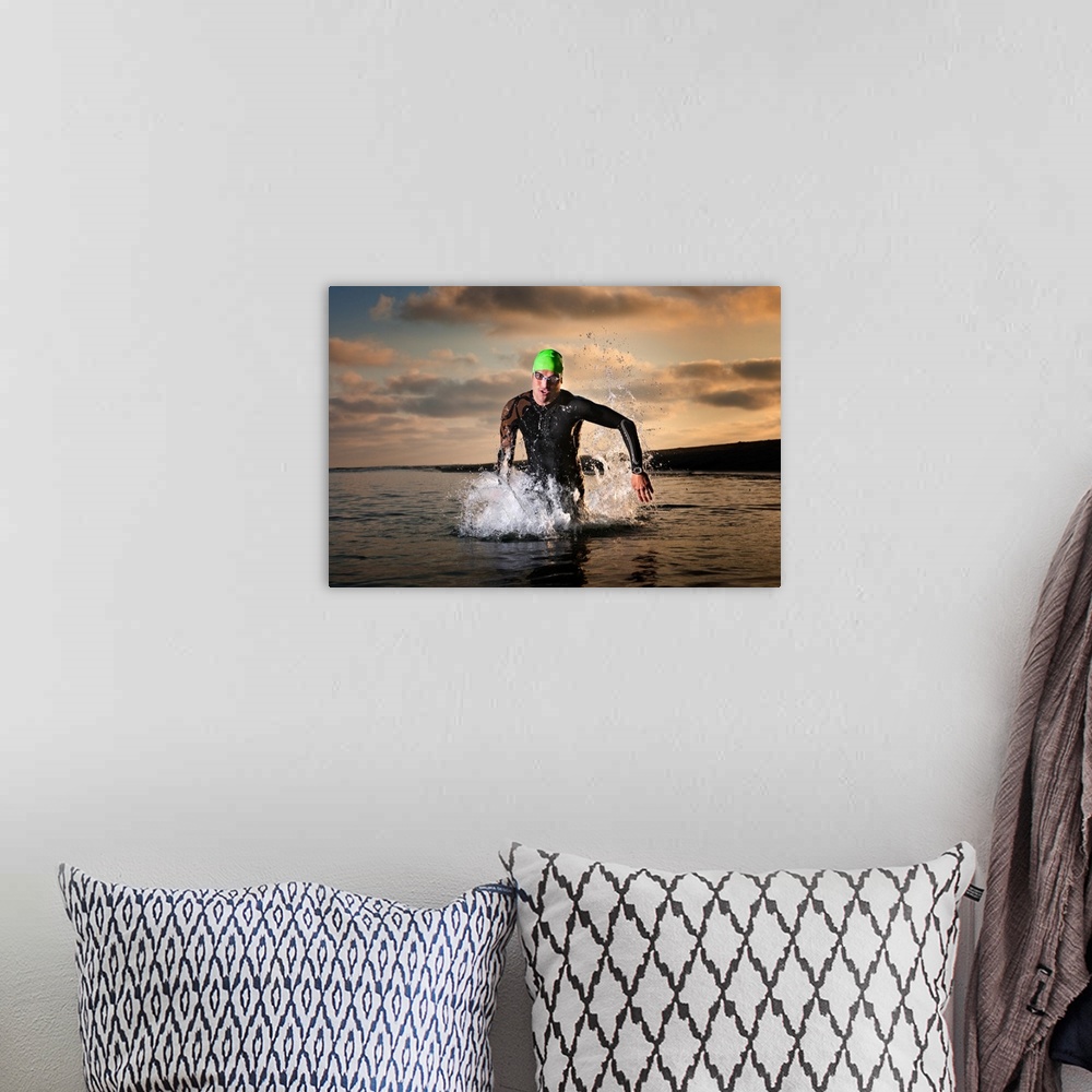 A bohemian room featuring A triathlete at the ocean