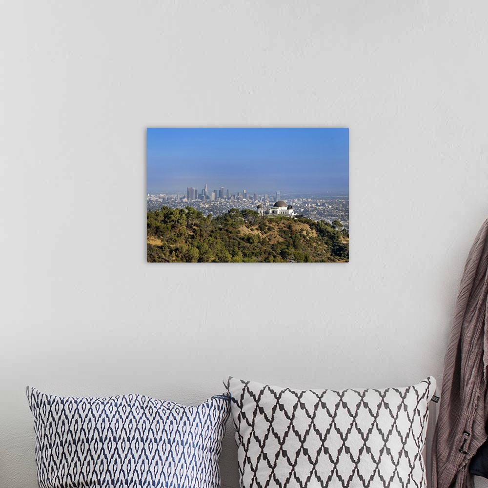 A bohemian room featuring A view from a hiking trail in Griffith Park of the Griffith Park Observatory and downtown Los Ang...