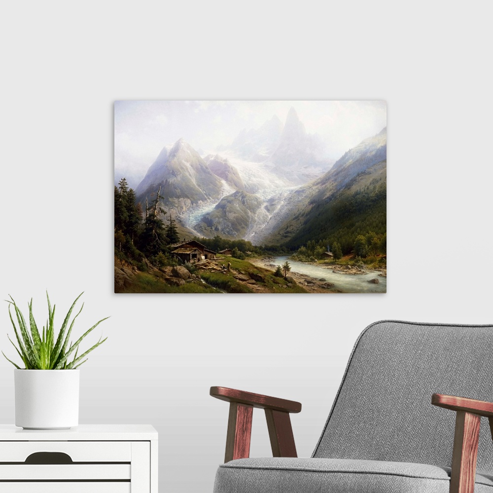 A modern room featuring A View Of Chamonix And Mont Blanc By Joseph Jansen