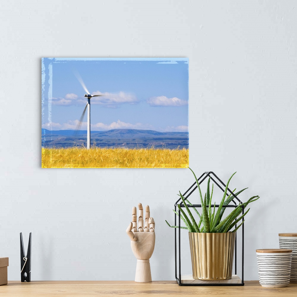 A bohemian room featuring A windmill up close