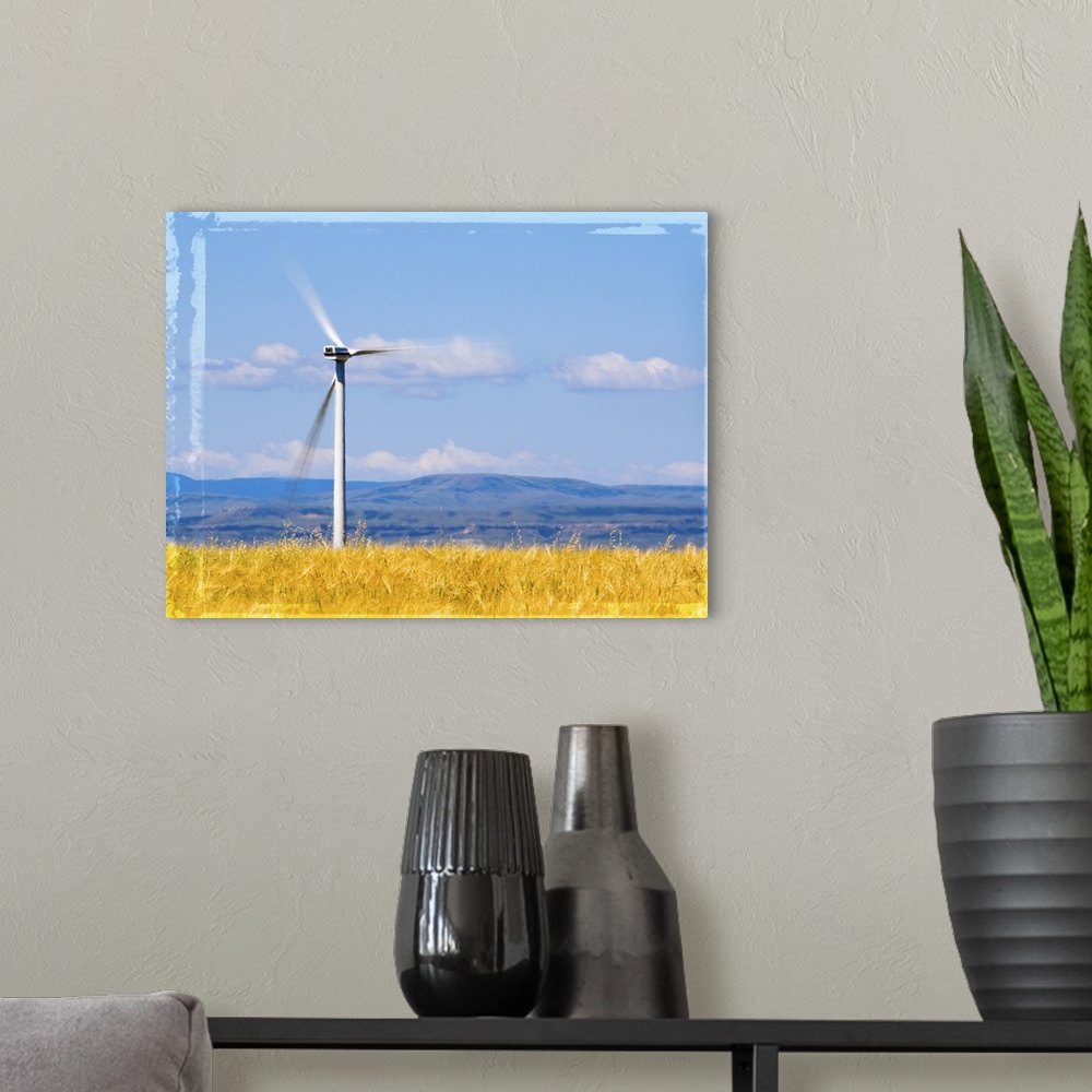 A modern room featuring A windmill up close