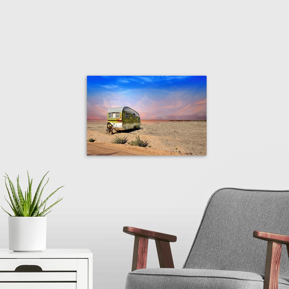 A modern room featuring Abandoned trailer in Desert