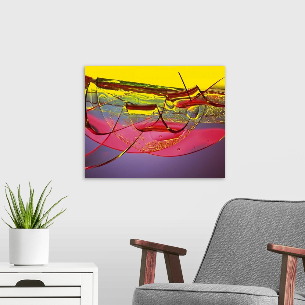 A modern room featuring Abstract background, acrylic object, colored background