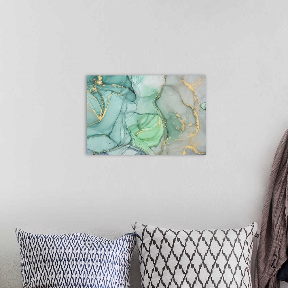 A bohemian room featuring Modern art. Marble texture. Originally mixing acrylic paints and translucent alcohol ink colors.