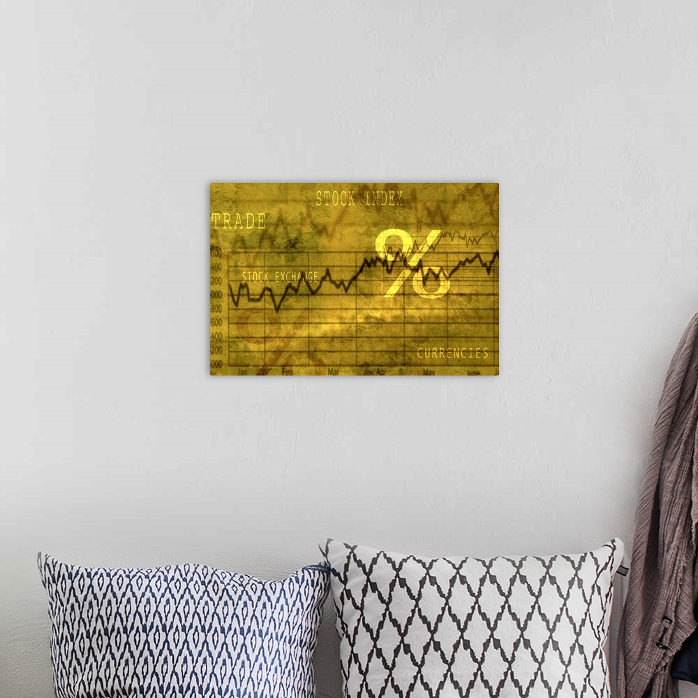 A bohemian room featuring Abstract image of stock market line chart with text