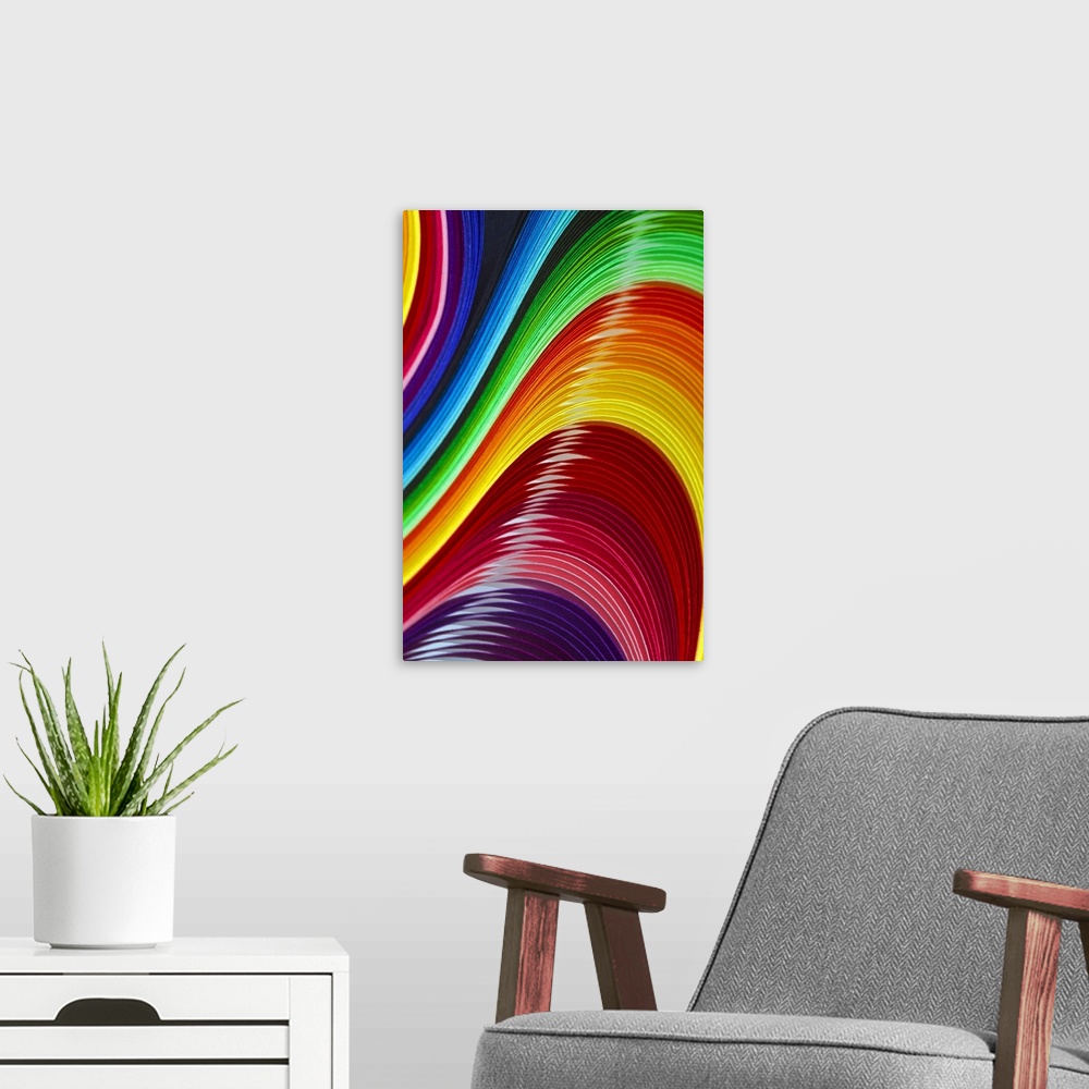 A modern room featuring Abstract of colored paper strips.