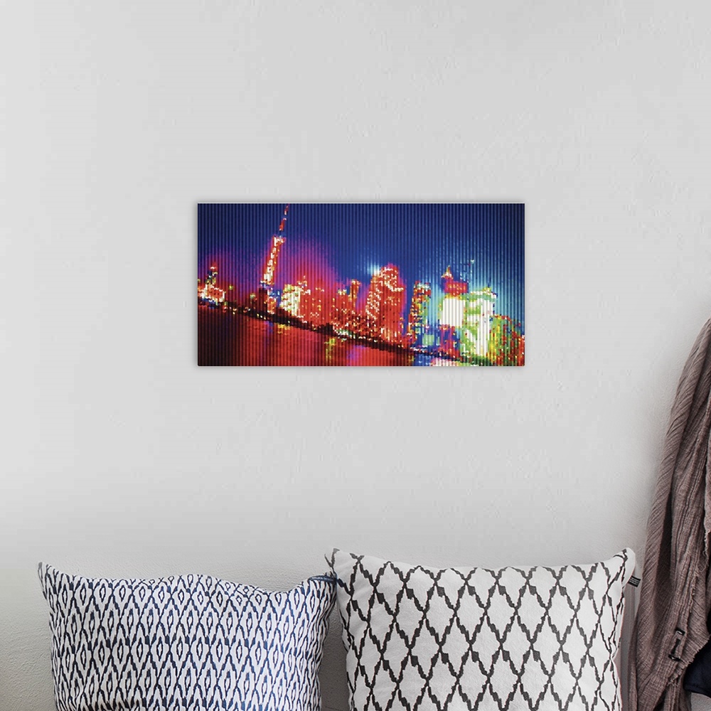 A bohemian room featuring Abstract Shanghai Skyline At Night