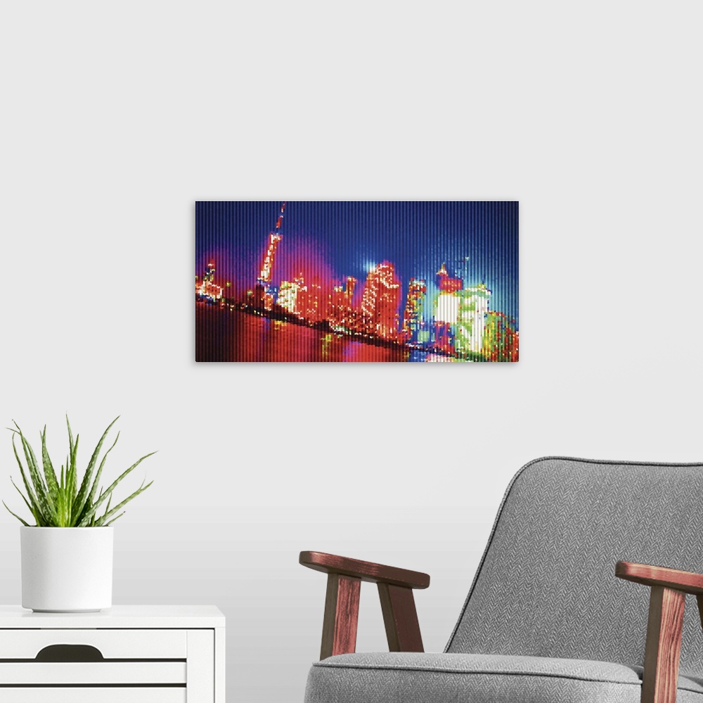 A modern room featuring Abstract Shanghai Skyline At Night