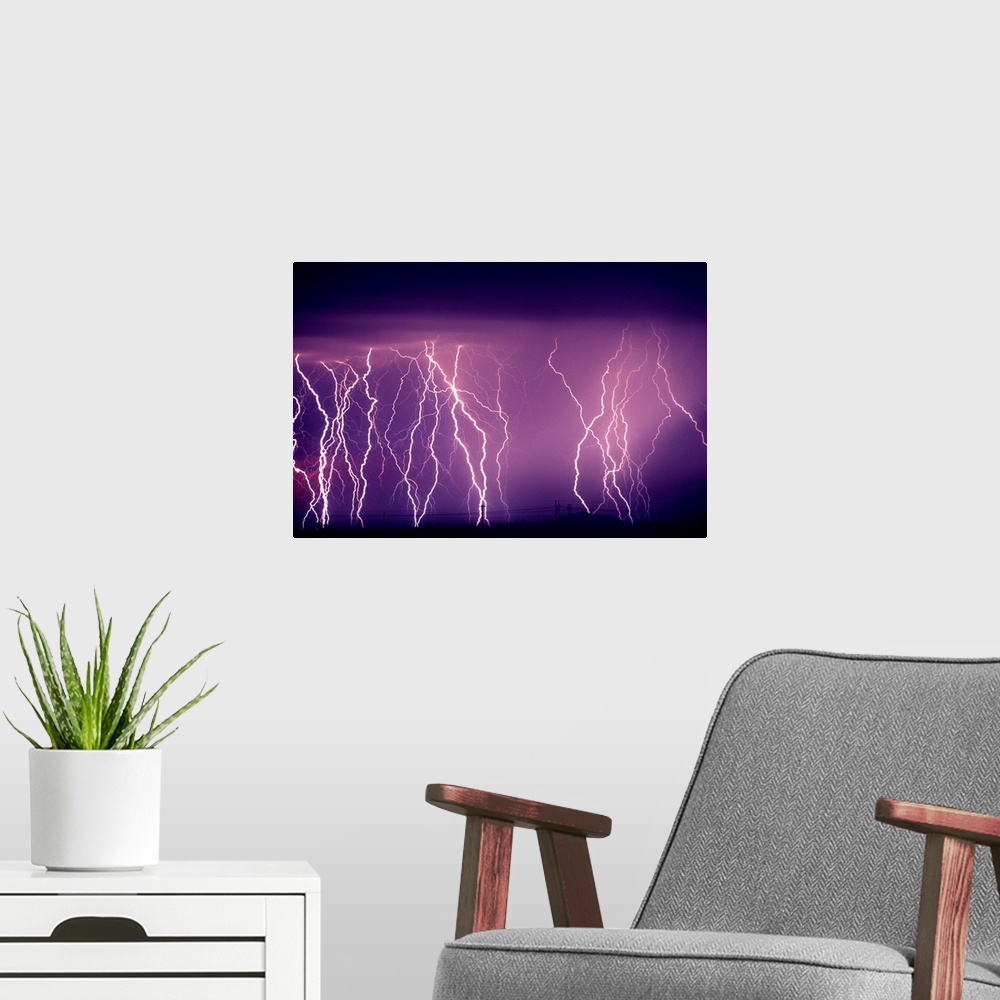 A modern room featuring Abundance Of Lightning Strikes Near Tucson