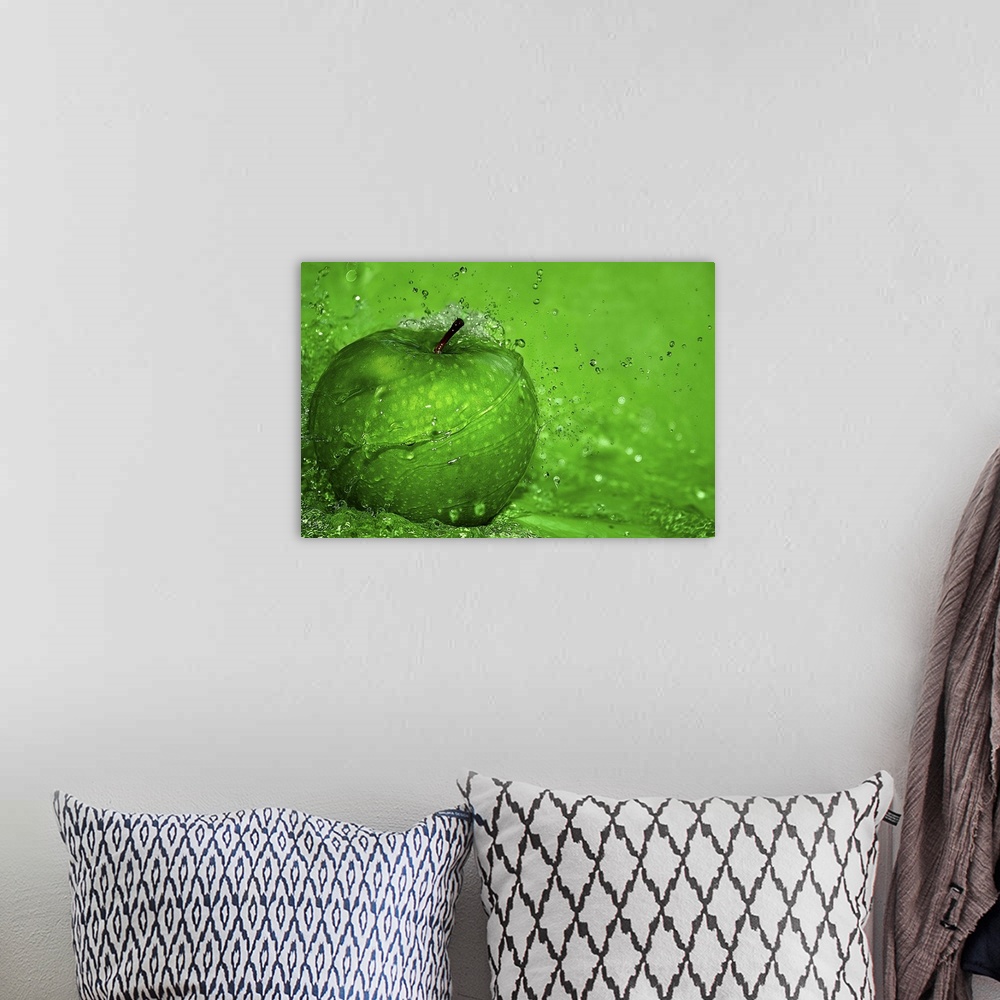 A bohemian room featuring Everything is a little bit refreshing when you eat a sour apple.