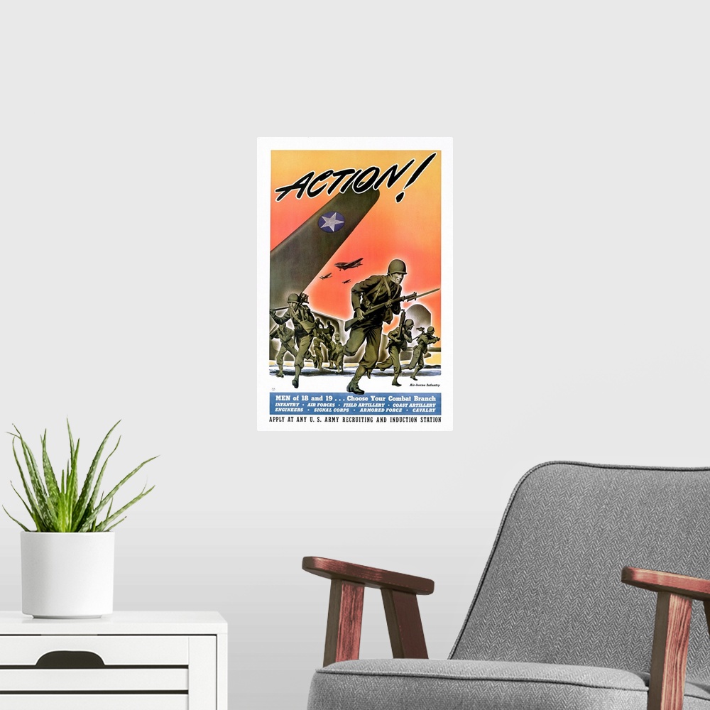 A modern room featuring ca. 1944 --- Action! Army Recruitment Poster --- Image by .. K.J. Historical/CORBIS