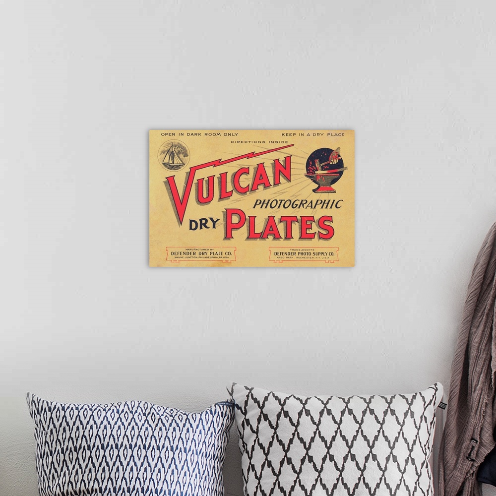 A bohemian room featuring Advertisement for Vulcan Photographic Dry Plates