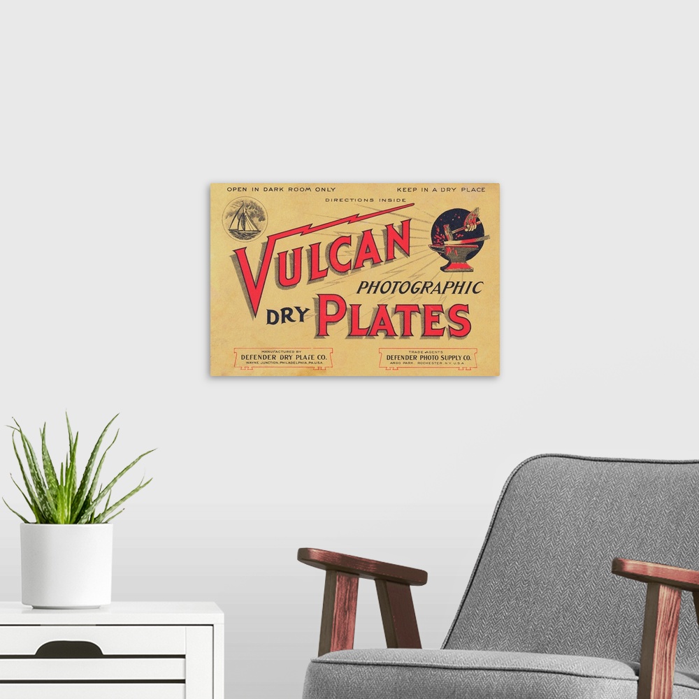 A modern room featuring Advertisement for Vulcan Photographic Dry Plates