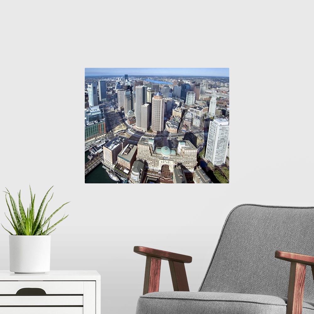 A modern room featuring Aerial of downtown in the morning, Boston, MA