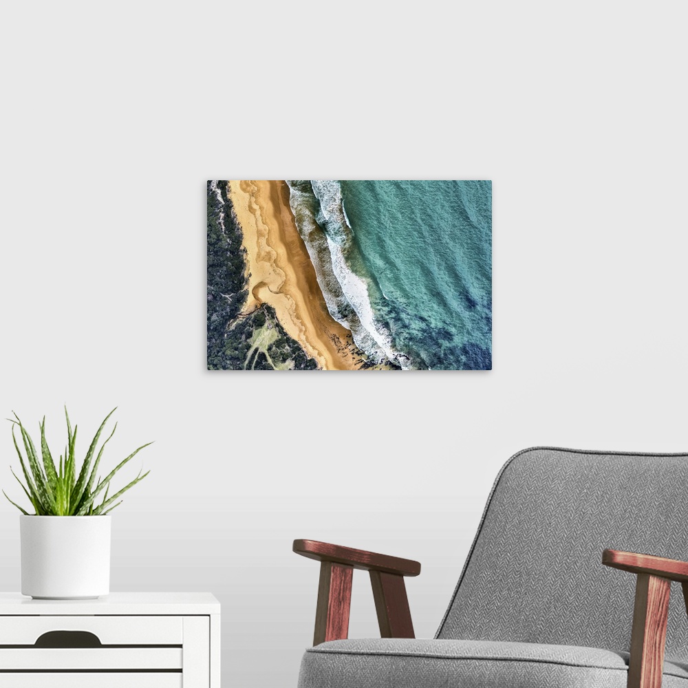 A modern room featuring Aerial view of beach and ocean. Victoria, Australia.