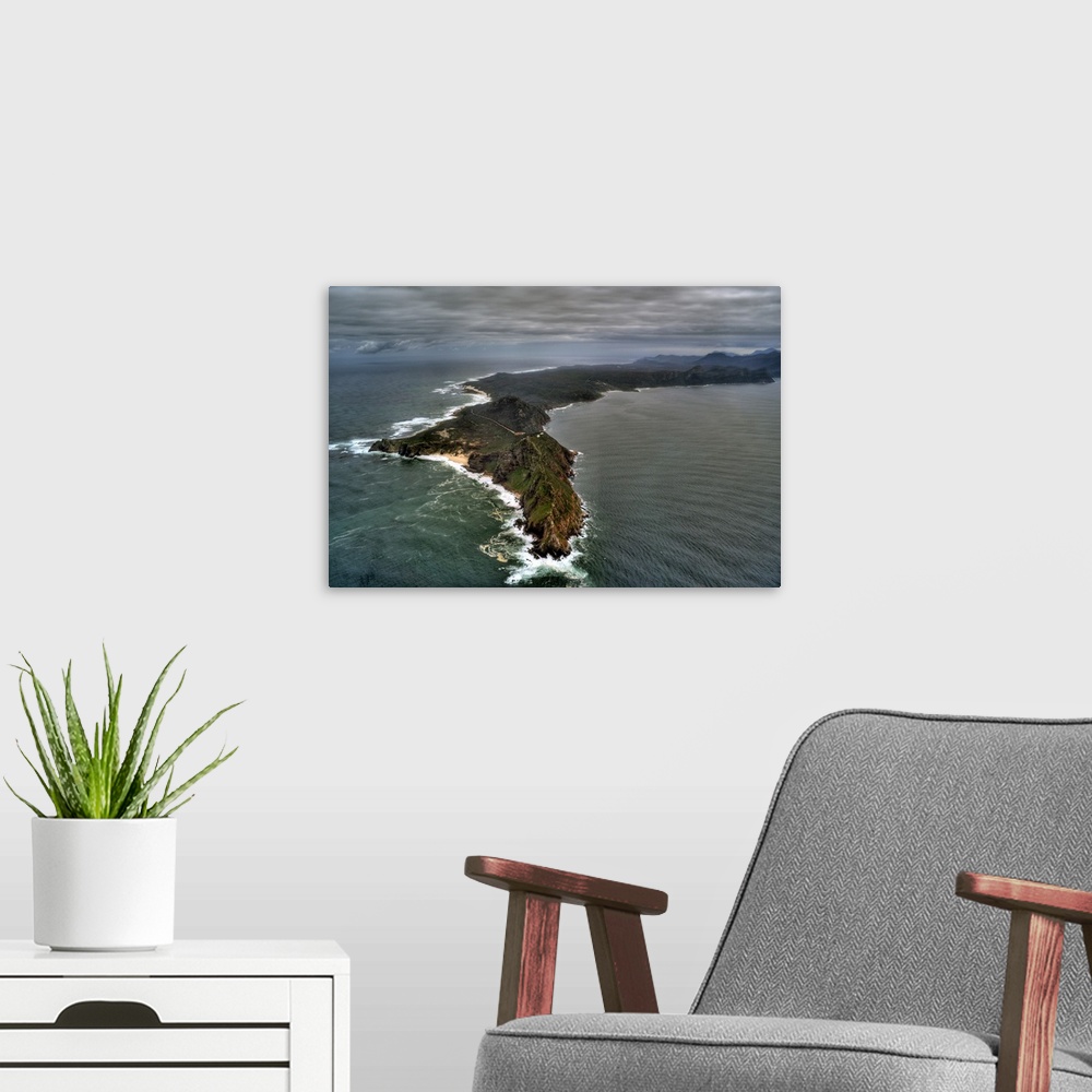 A modern room featuring Bird view of Cape Peninsula with Table Mountain, Cape Point and Cape of Good Hope with Atlantic a...