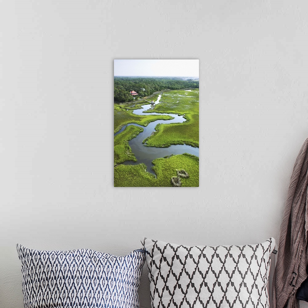 A bohemian room featuring Aerial view of coastal wetland, Bald Head Island, North Carolina