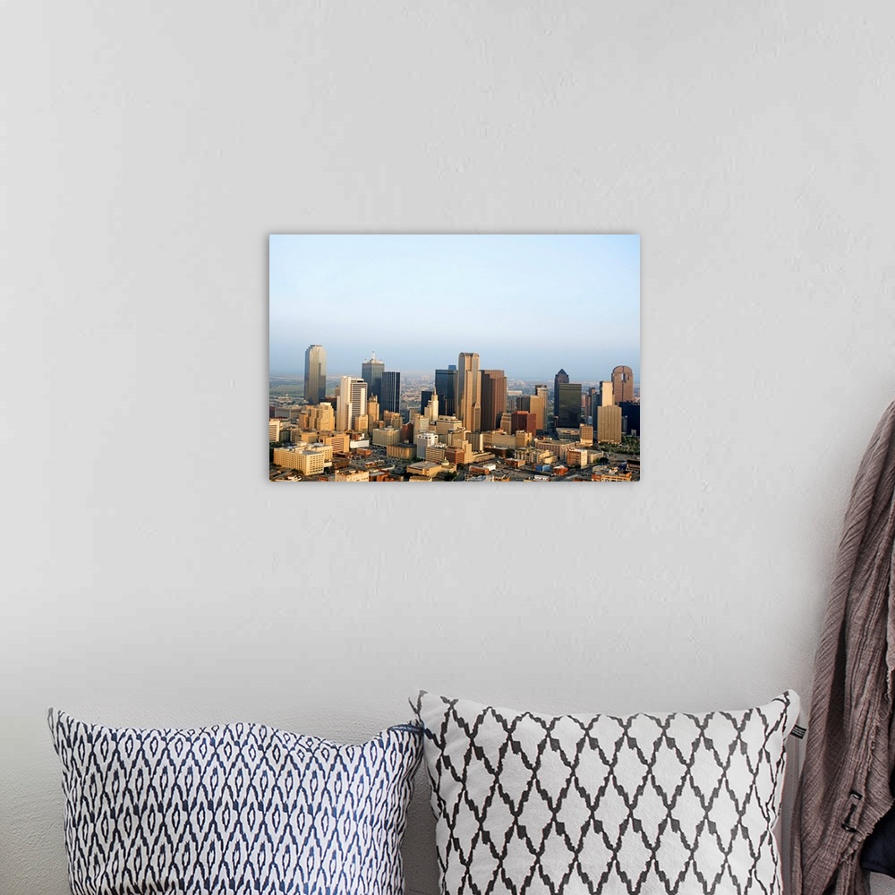 A bohemian room featuring Aerial view of downtown Dallas, Texas