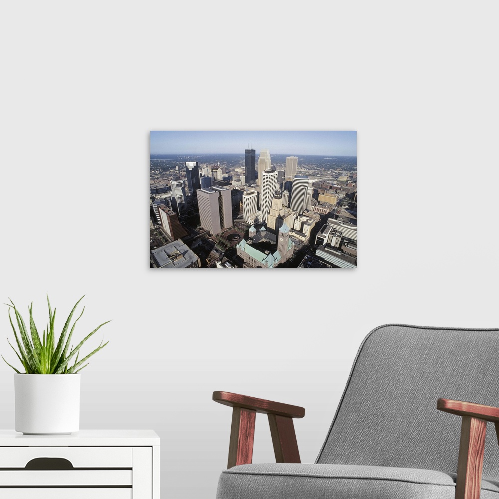 A modern room featuring Aerial view of downtown Minneapolis , Minnesota