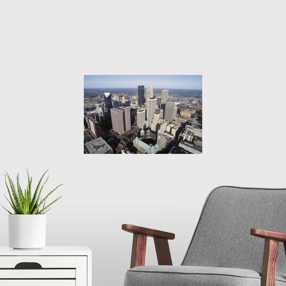 A modern room featuring Aerial view of downtown Minneapolis , Minnesota