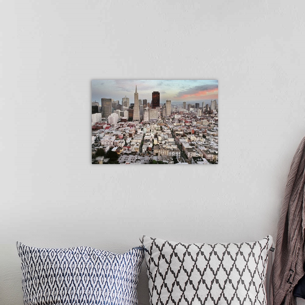 A bohemian room featuring Aerial view of downtown San Francisco, California at sunset.