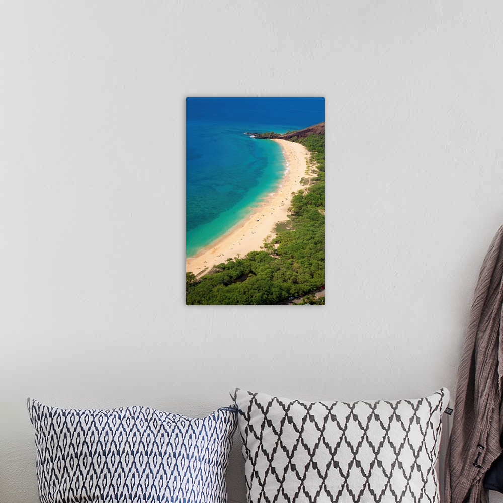 A bohemian room featuring Aerial view of Big Beach, also known as Makena Beach or by it's Hawaiian name , Oneloa Beach. It ...