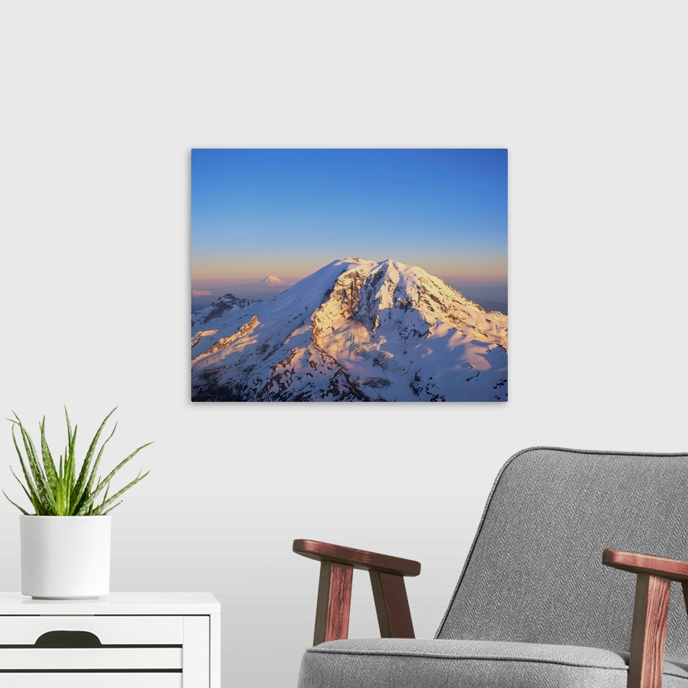 A modern room featuring Aerial View Of Mount Rainier