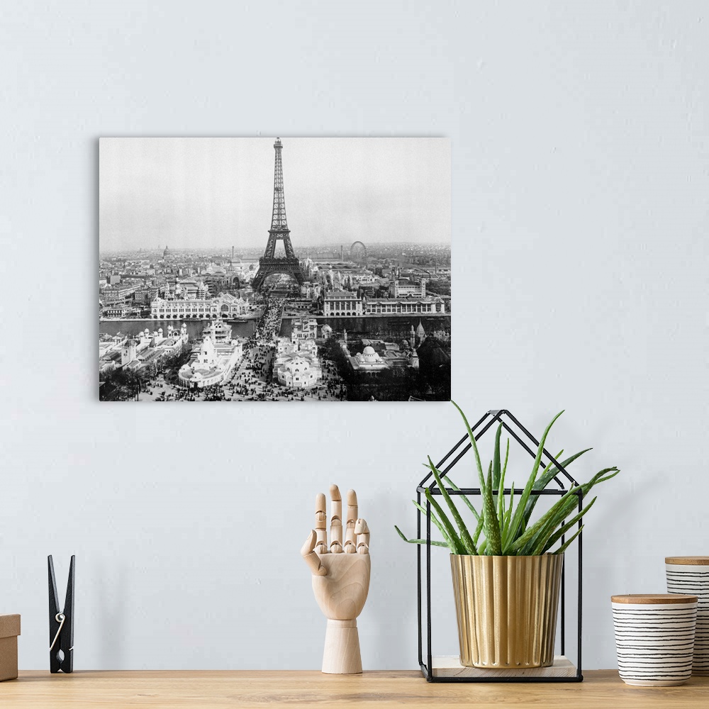 A bohemian room featuring Paris, France: Rooftop view of the Eiffel Tower across the Seine River from above the parks and P...