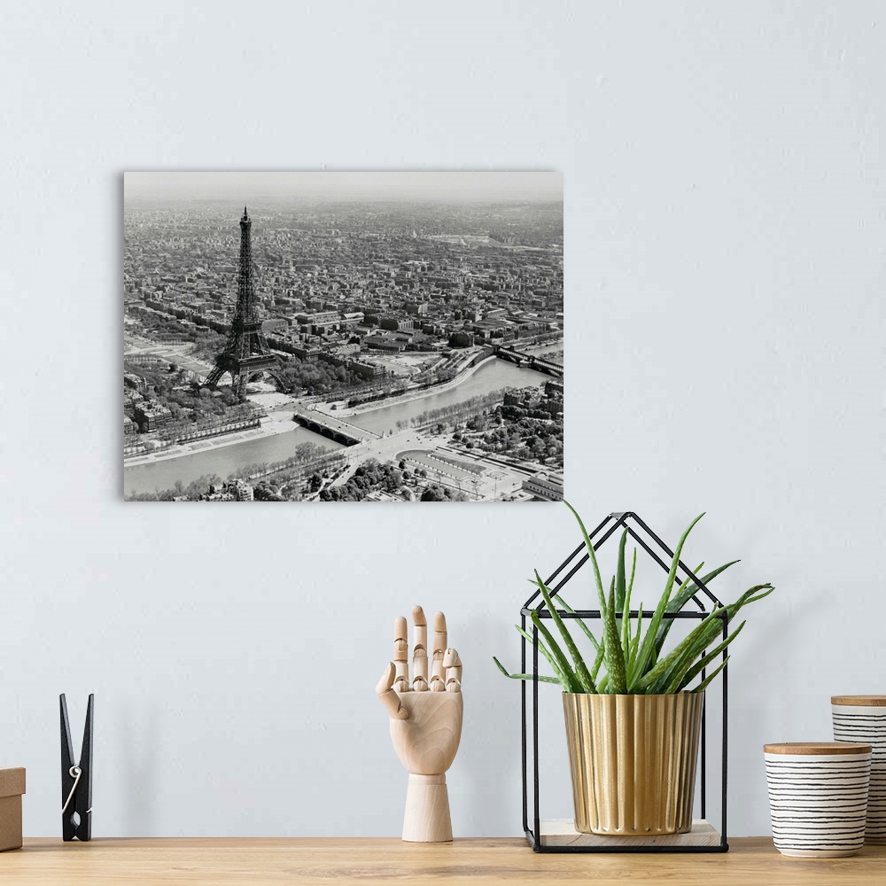 A bohemian room featuring Panoramic view with Seine and Eiffel Tower, Paris.