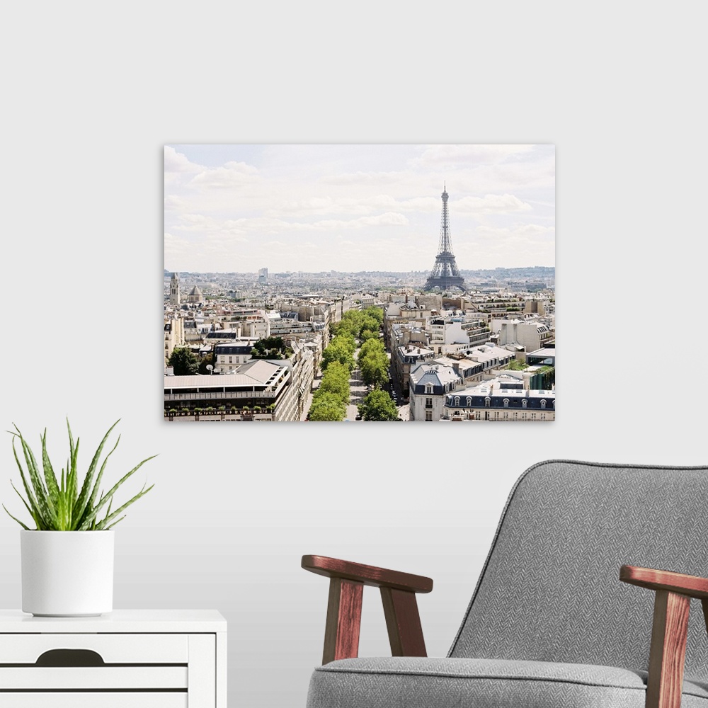 A modern room featuring Aerial view of Paris  and roof of Arch.