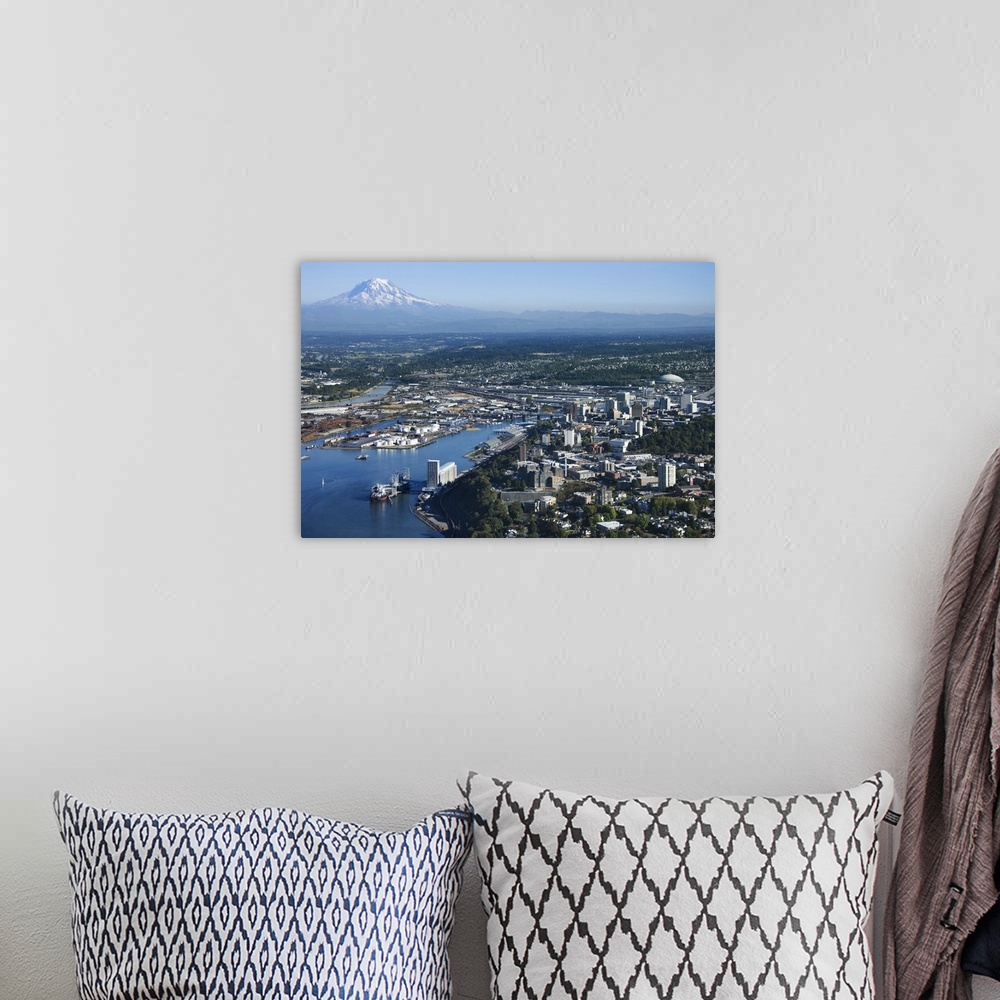 A bohemian room featuring Aerial view of Tacoma and Mount Rainier