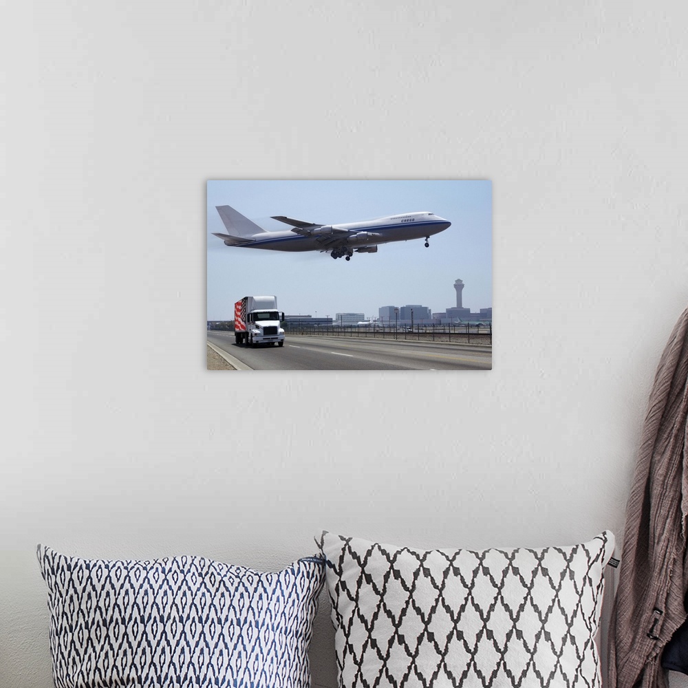 A bohemian room featuring Airplane at mid-air
