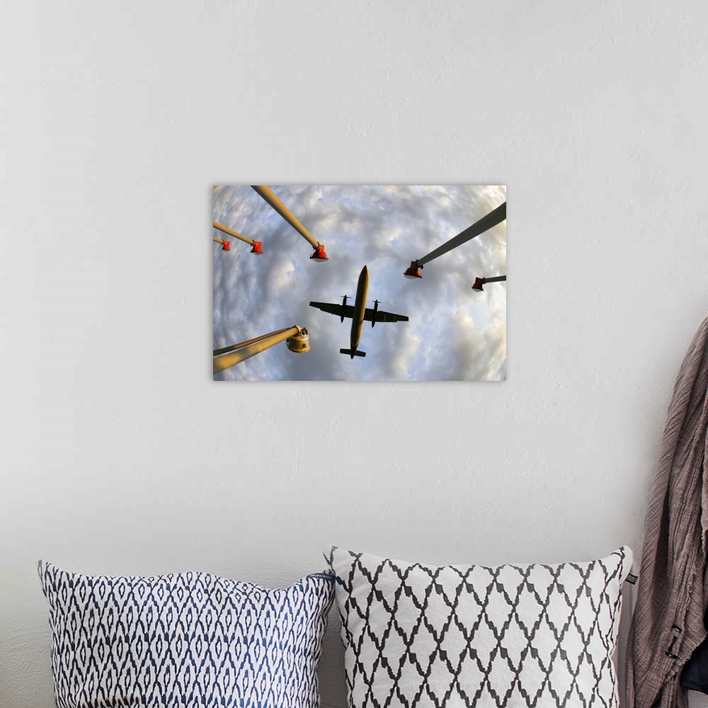 A bohemian room featuring Airplane flying