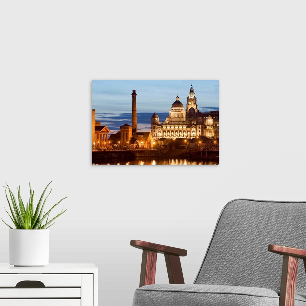 A modern room featuring View of the Albert Dock, the Pumphouse Inn, and the Three Graces (Royal Liver Building, Cunard Bu...