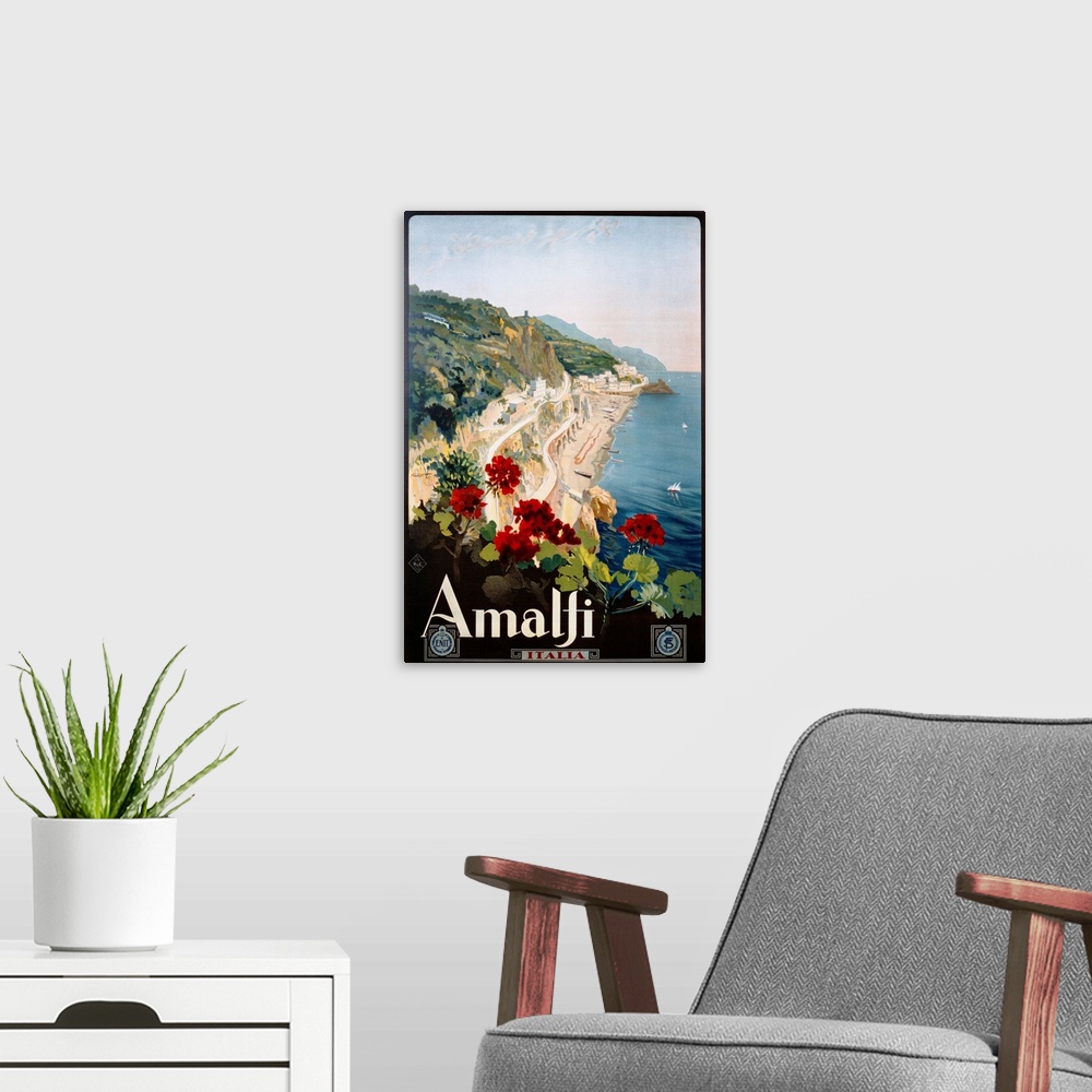 A modern room featuring Amalfi Poster By Mario Borgoni