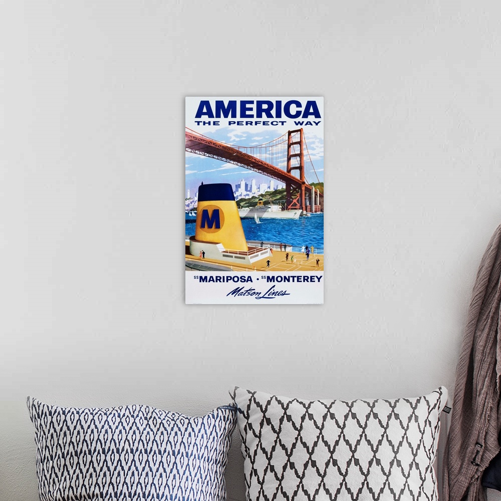 A bohemian room featuring America: The Perfect Way Travel Poster