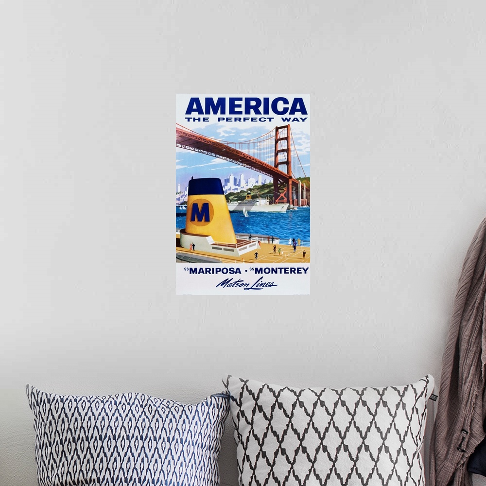 A bohemian room featuring America: The Perfect Way Travel Poster