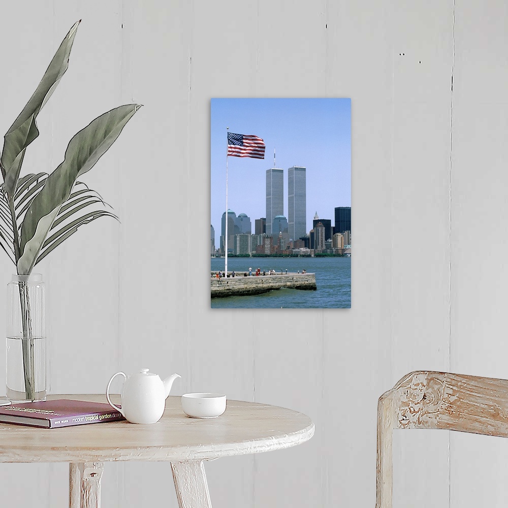 A farmhouse room featuring American flag and World Trade Center