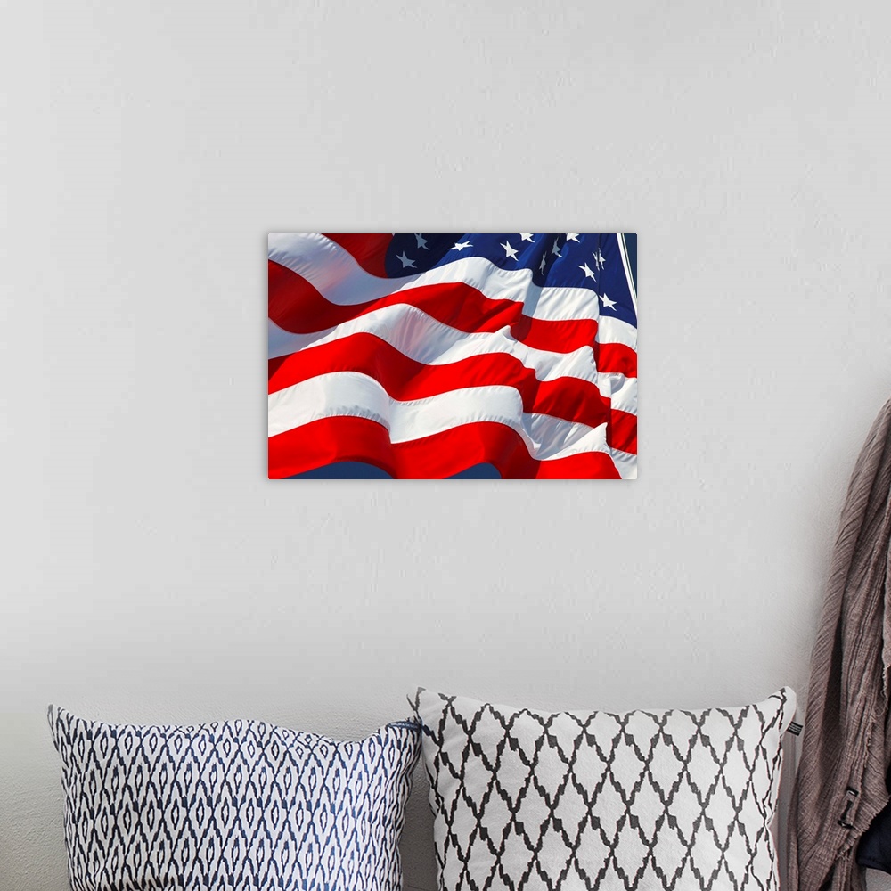 A bohemian room featuring American Flag Blowing In Wind