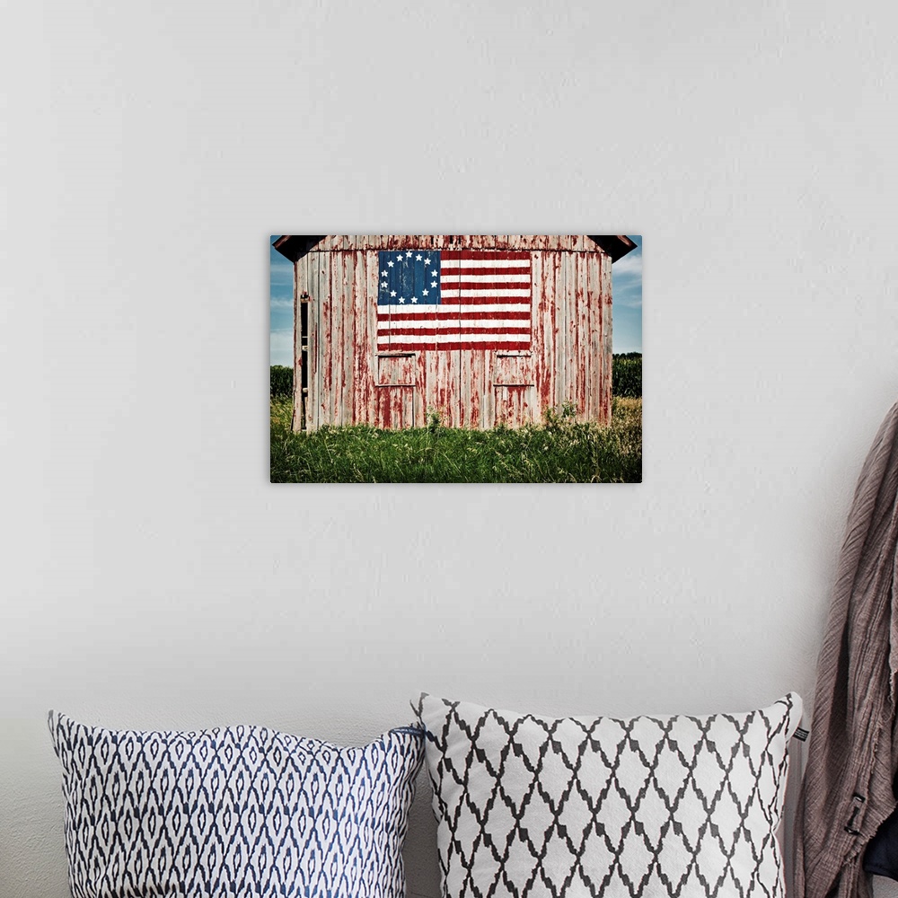 A bohemian room featuring American Flag Painted On Barn