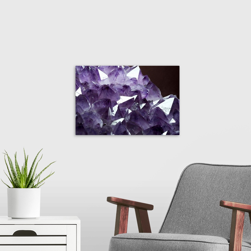 A modern room featuring Amethyst crystals from Gerais, Brazil.