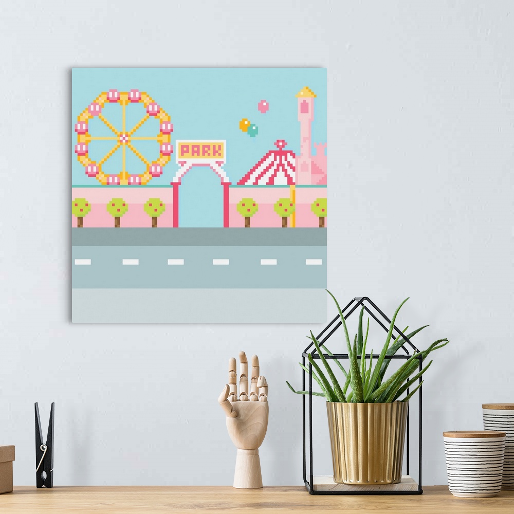 A bohemian room featuring Amusement Park Pixel Illustration