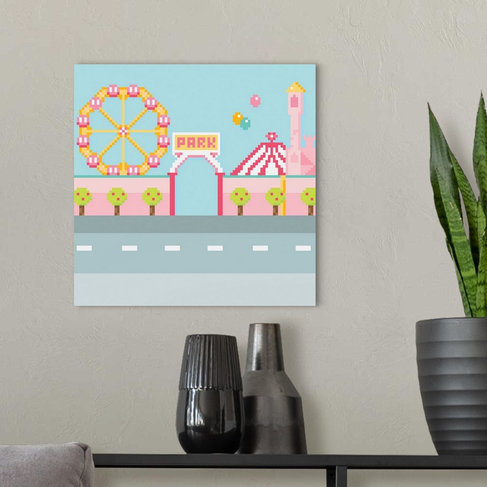 A modern room featuring Amusement Park Pixel Illustration