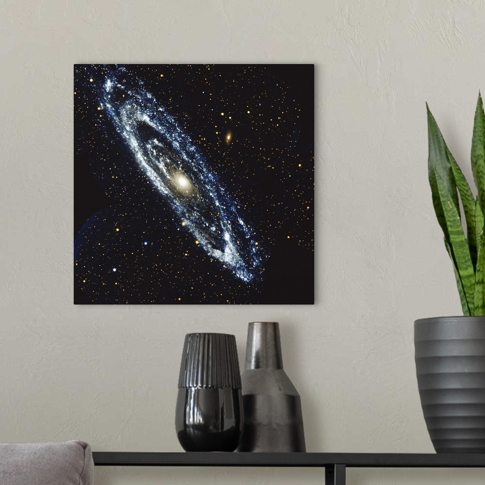 A modern room featuring Andromeda Galaxy