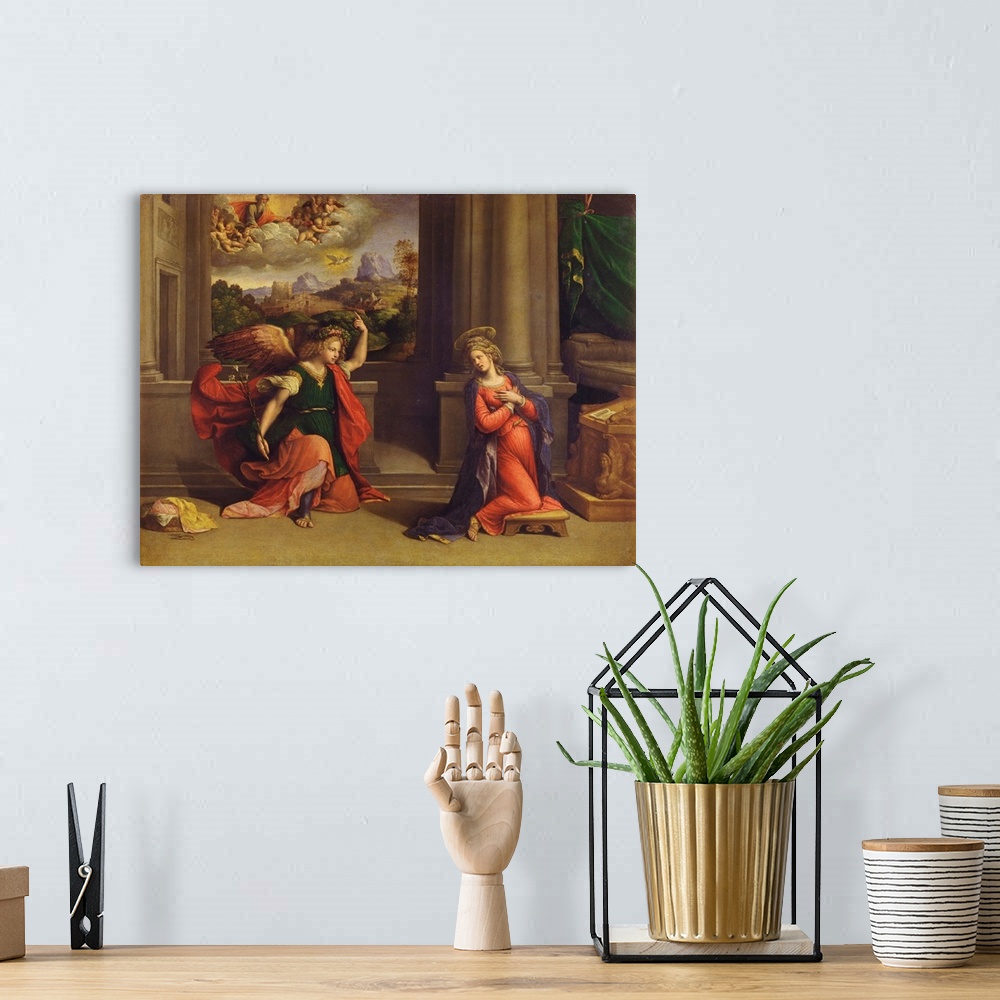 A bohemian room featuring Annunciation By Benvenuto Tisi Da Garofalo