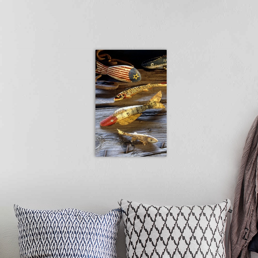 A bohemian room featuring Antique fishing lures
