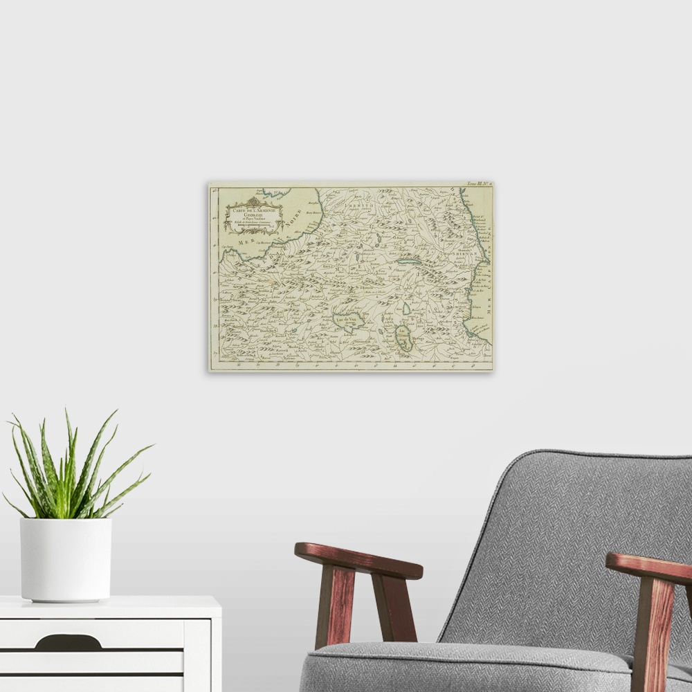 A modern room featuring Antique map of Armenia and Georgia