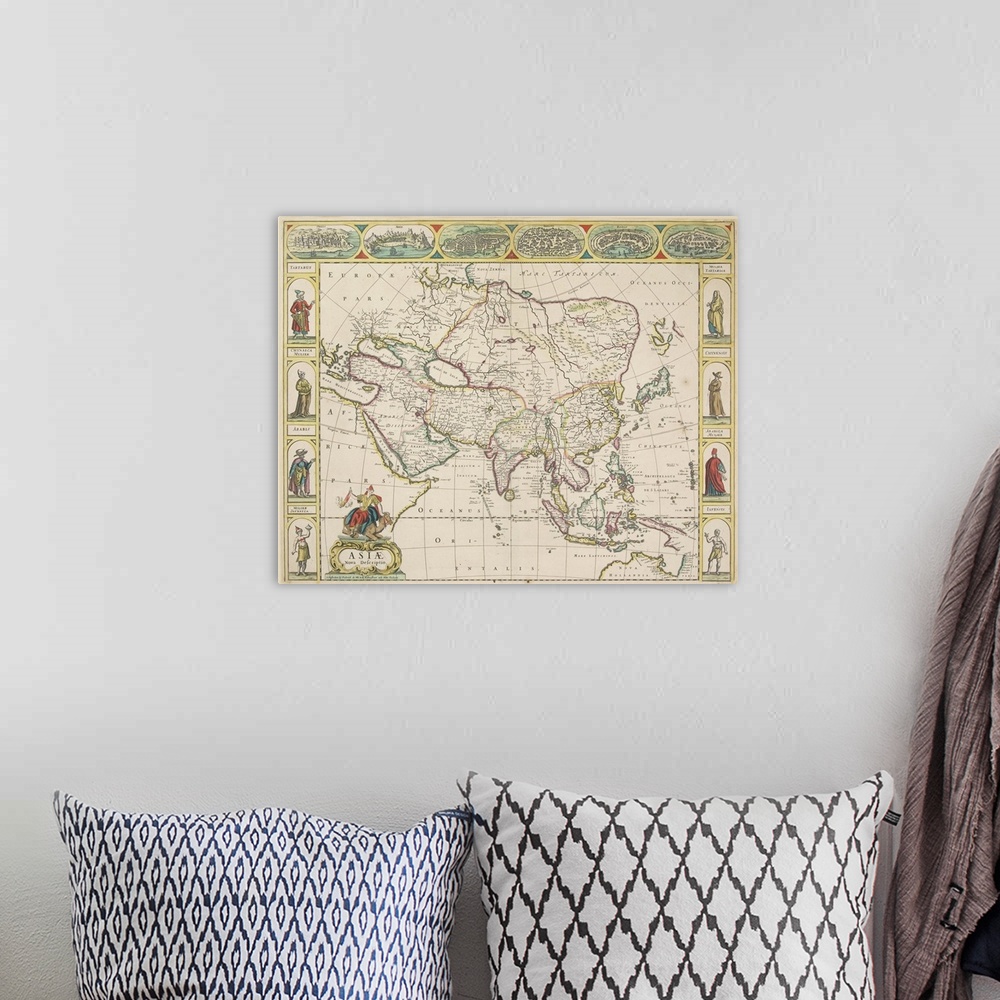 A bohemian room featuring Antique map of Asia