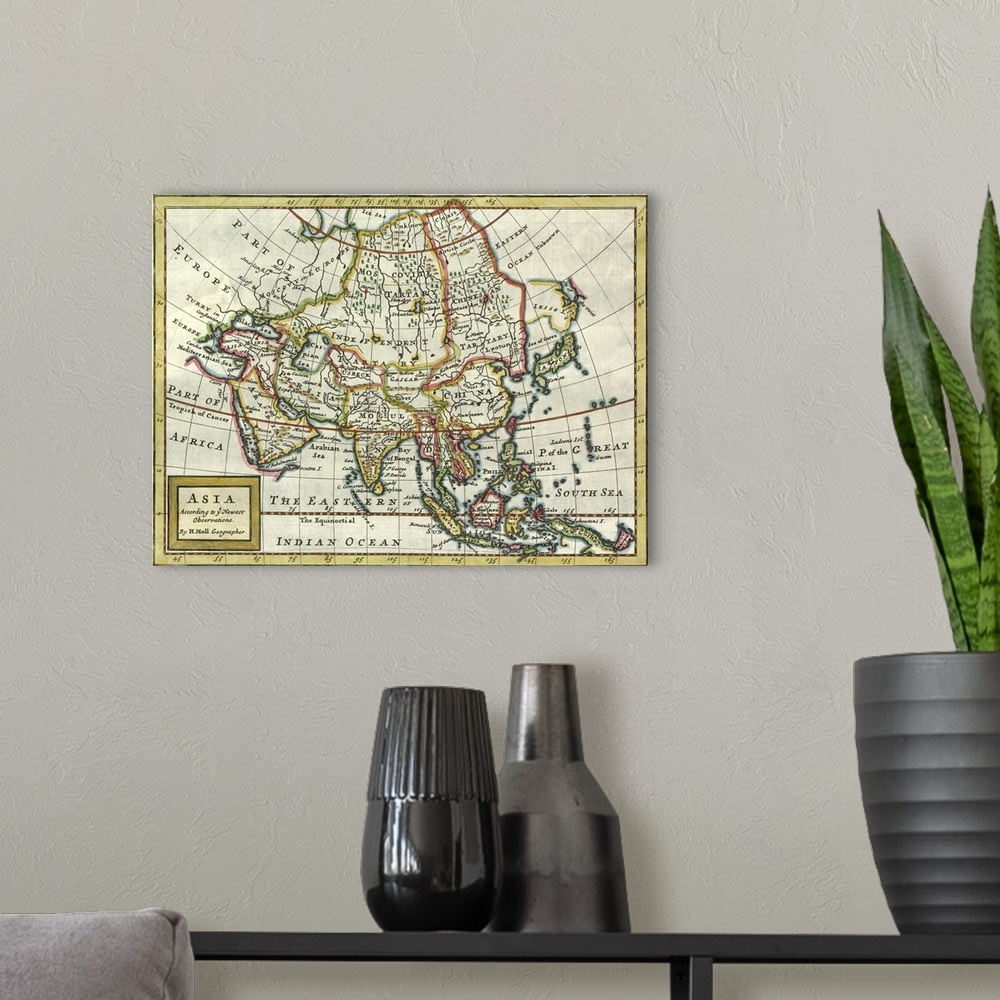 A modern room featuring Antique map of Asia
