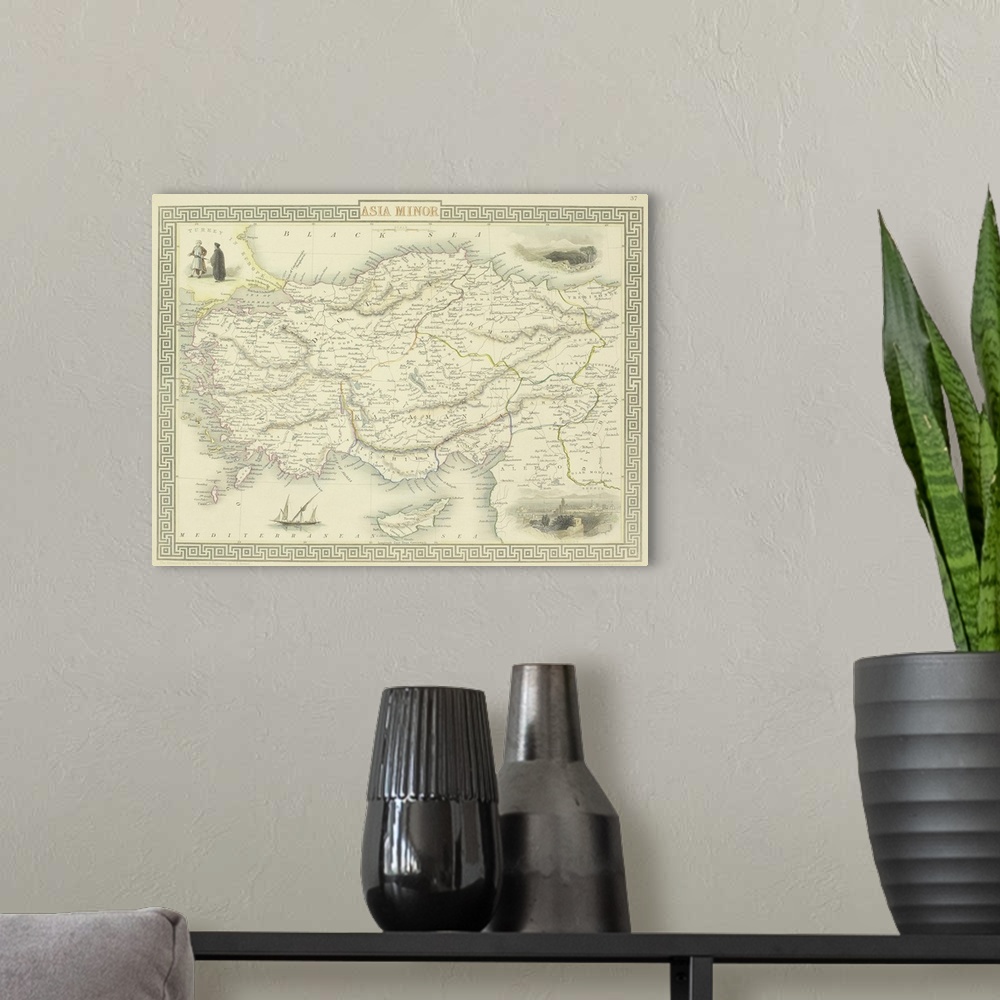 A modern room featuring Antique map of Asia Minor